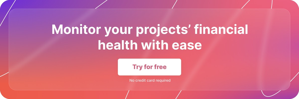 Pink and purple free trial banner that reads, 'Monitor your projects' financial health with ease'