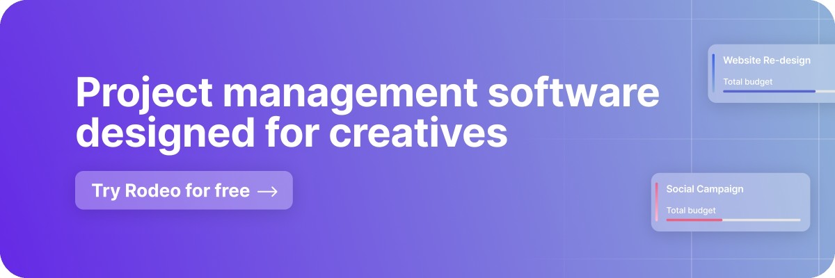 Purple gradient banner that says "Project management software designed for creatives"