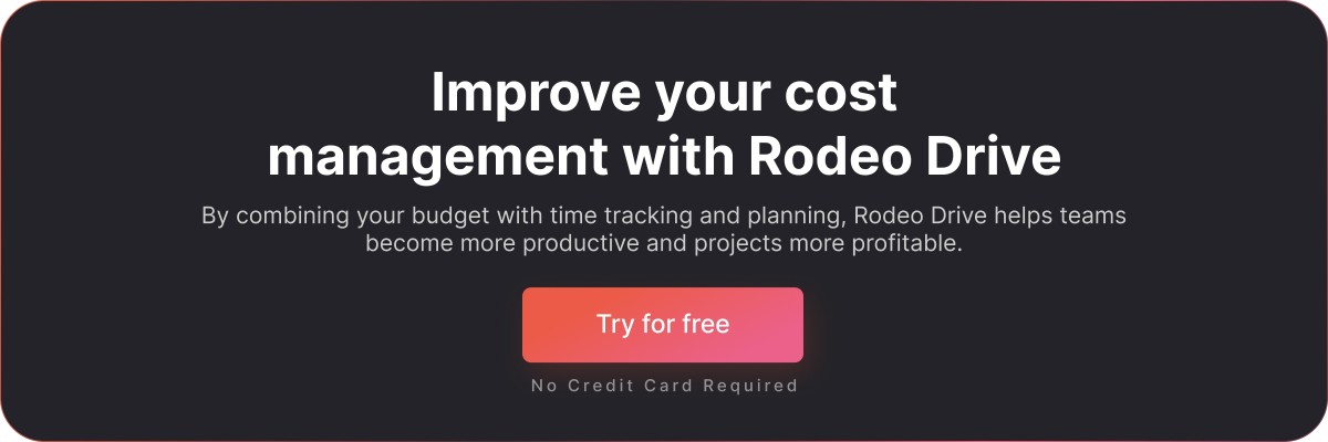 Dark gray free trial banner that reads, 'Improve your cost management with Rodeo Drive'