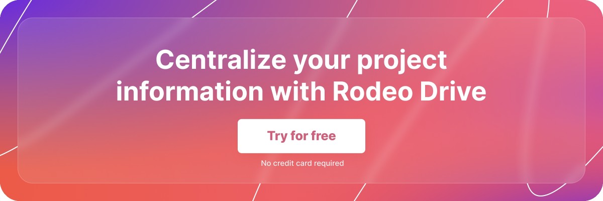 Pink and purple gradient banner that reads, 'Centralize your project information with Rodeo'