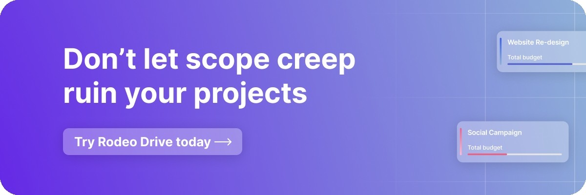 Gradient purple free trial banner that reads, 'Don't let scope creep ruin your projects'