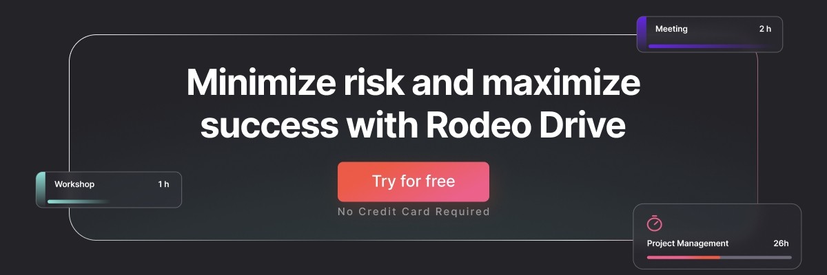 Dark gray banner that reads, "Minimize risk and maximize success with Rodeo Drive" with free trial button