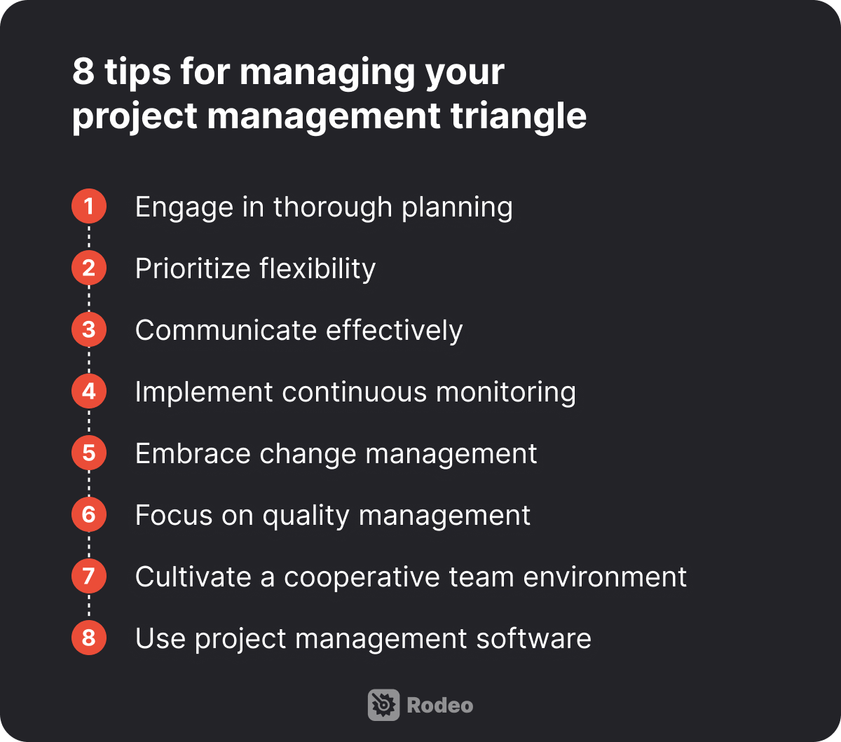 Illustration of 8 tips for balancing project management triangle