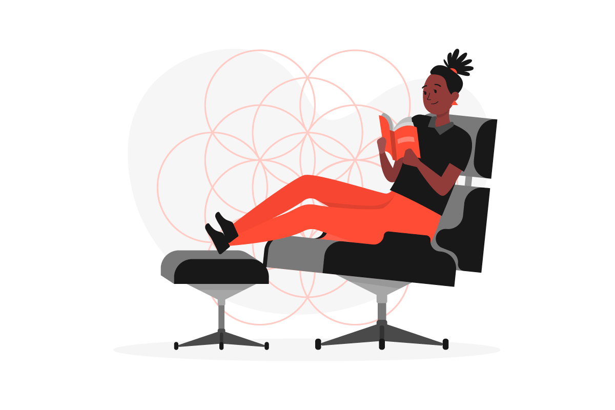 Illustration of a woman relaxing while reading a book. 