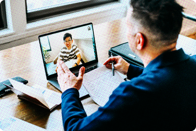 Two people talking via video call.