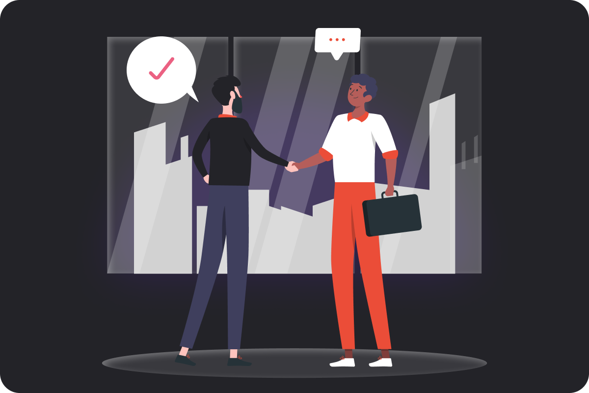 Illustration of a client and customer shaking hands