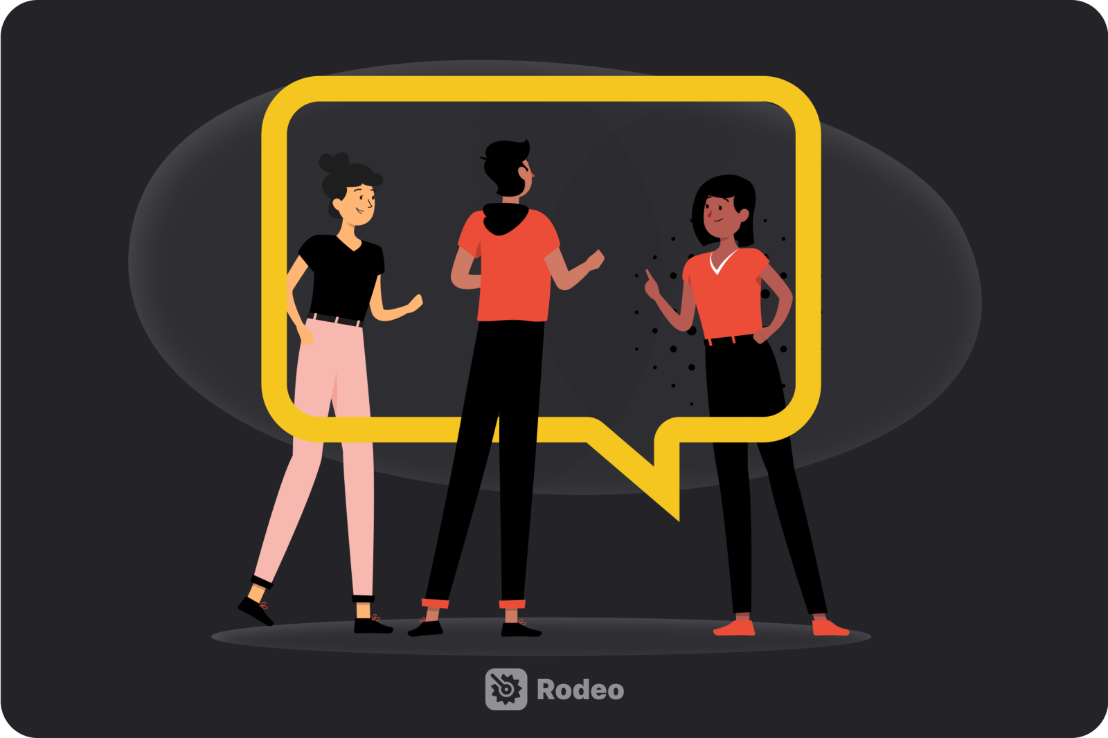 Illustration of three members of a team talking to each other
