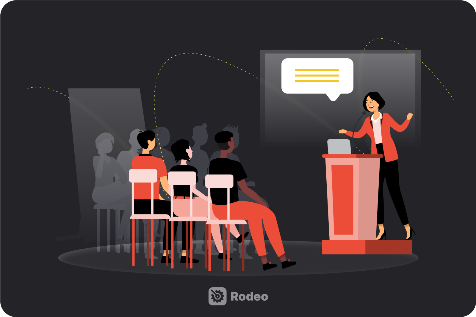 Illustration of a manager presenting to a team