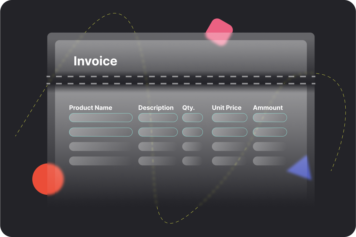 Illustration displaying area to enter item line description of goods/services on an invoice