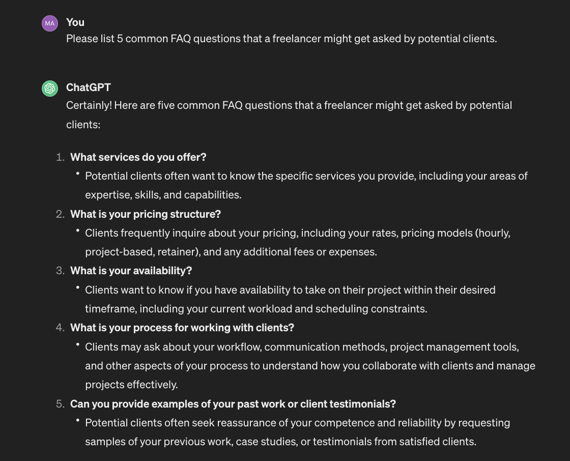 FAQs ChatGPT prompts