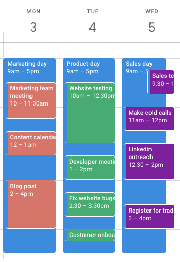 Example of day theming in a Google Calendar screenshot. 