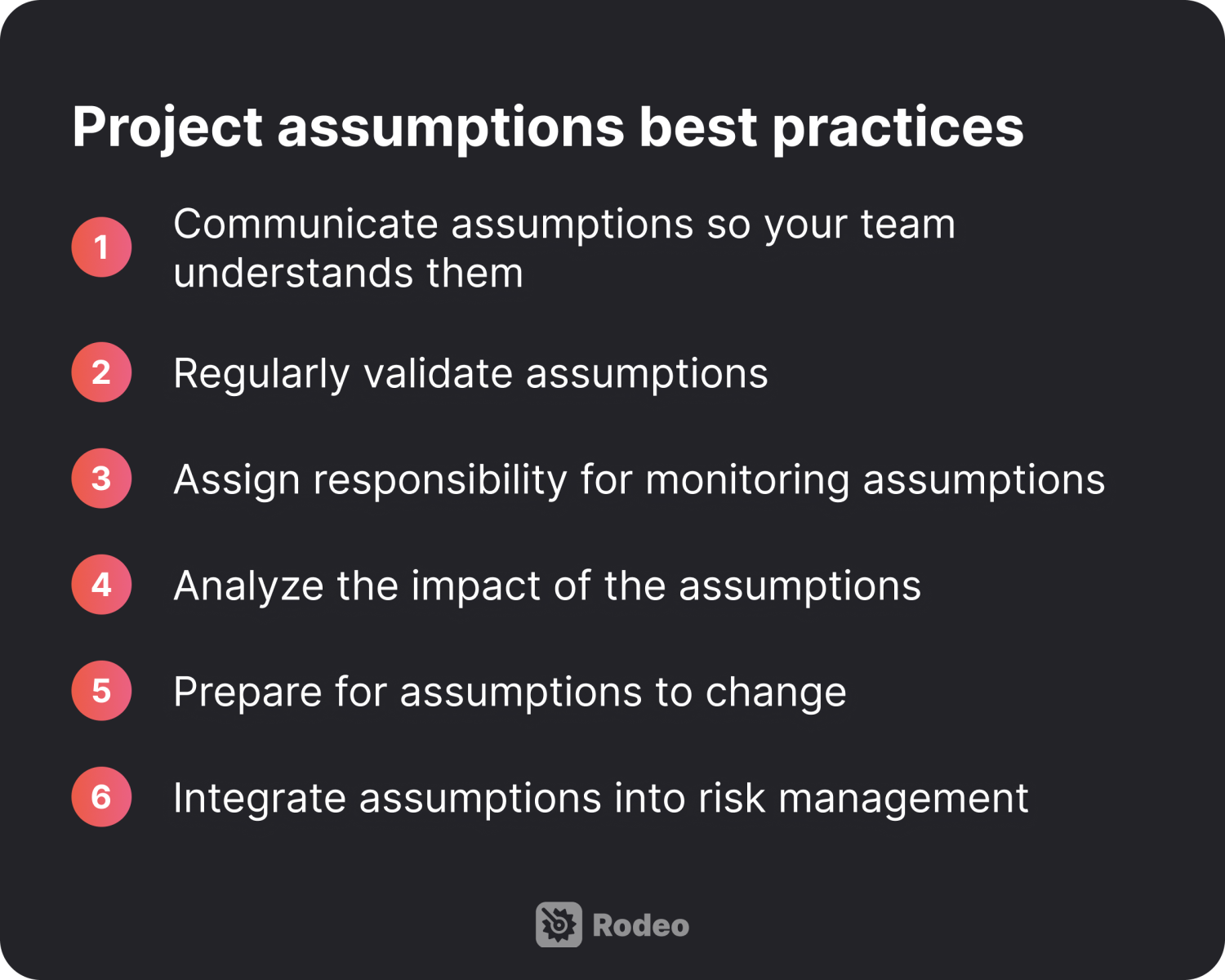 Project assumptions best practices listed