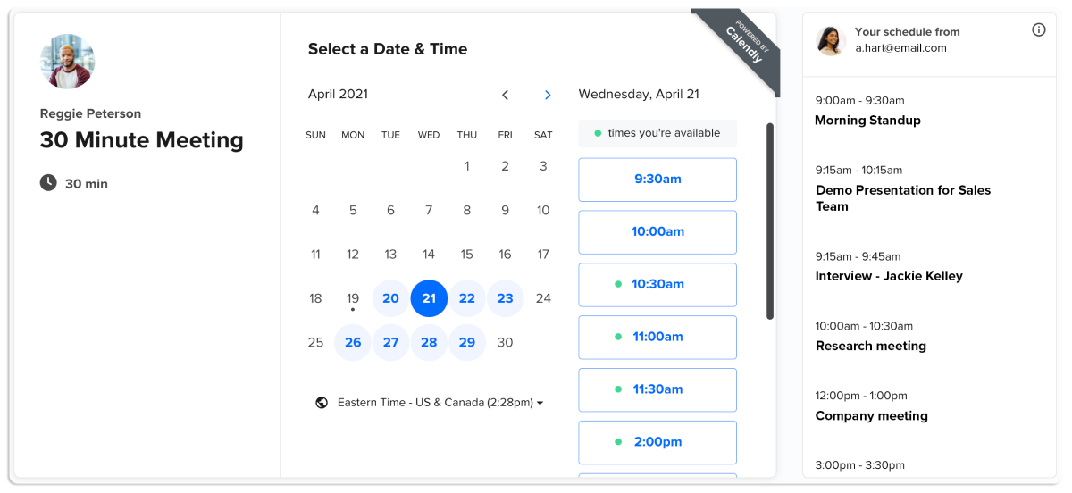 Screenshot of Calendly's scheduling feature