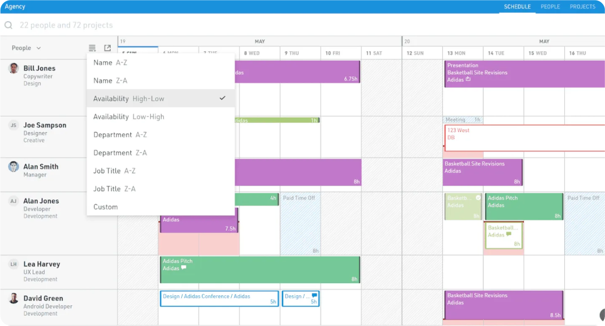 Screenshot van Float's schedule