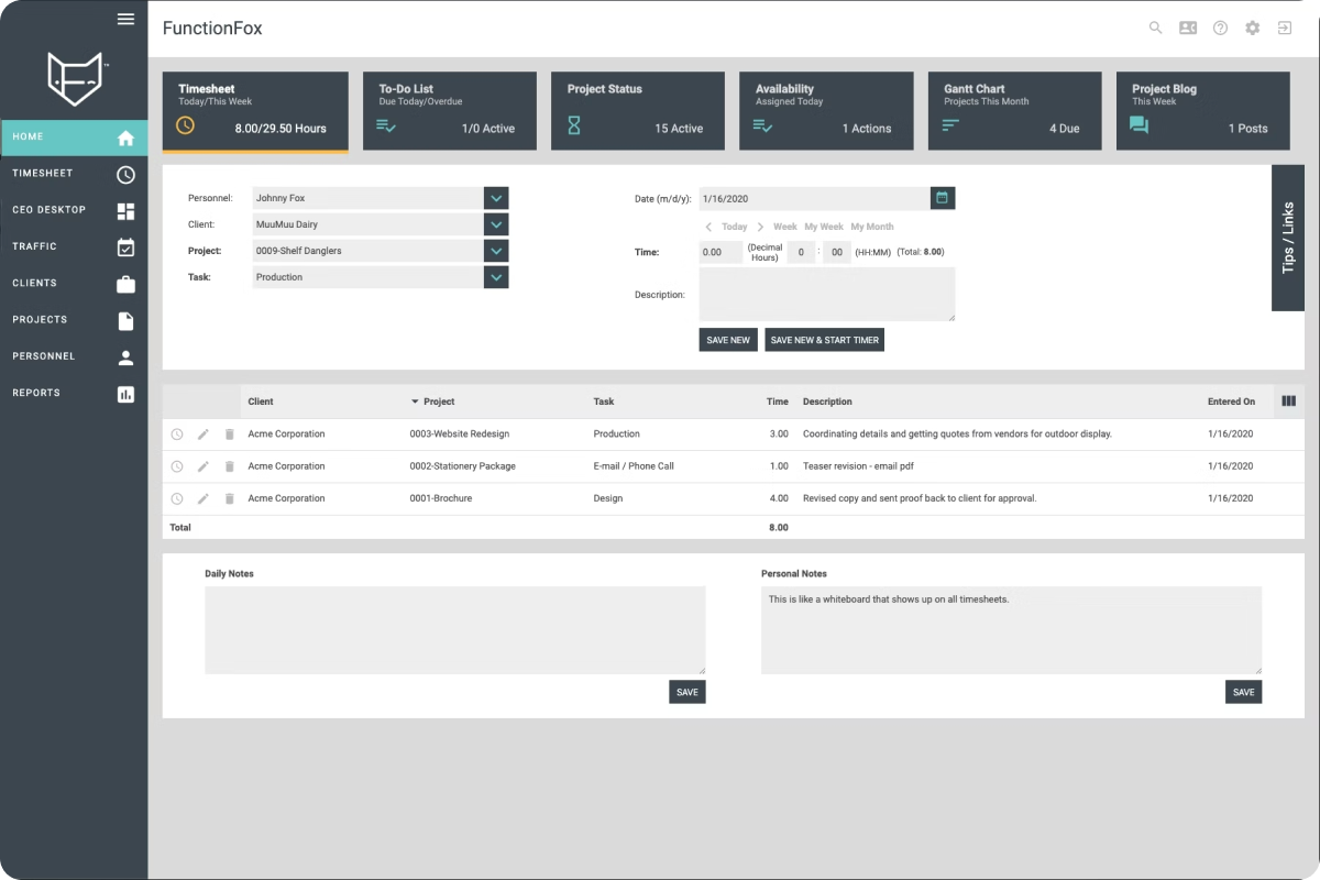 FunctionFox's dashboard view.