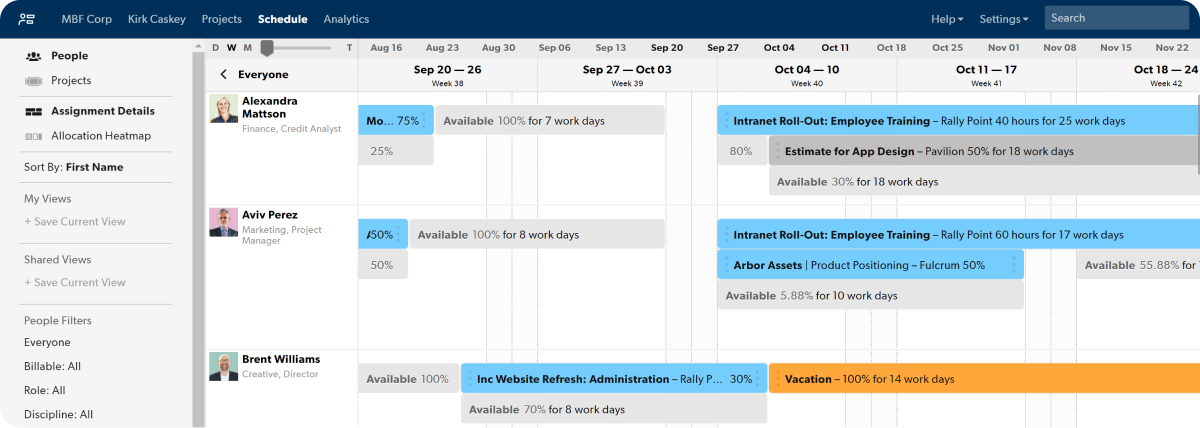 Screenshot of Smartsheet's schedule view