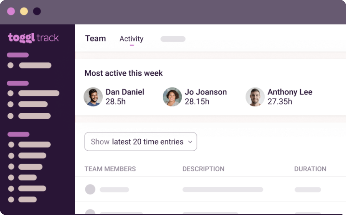 Screenshot Toggl Track activity page