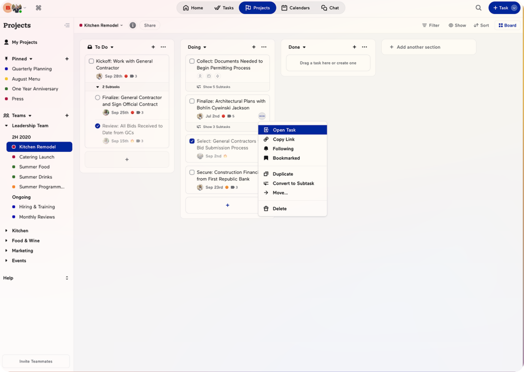 Flow's projects screen view