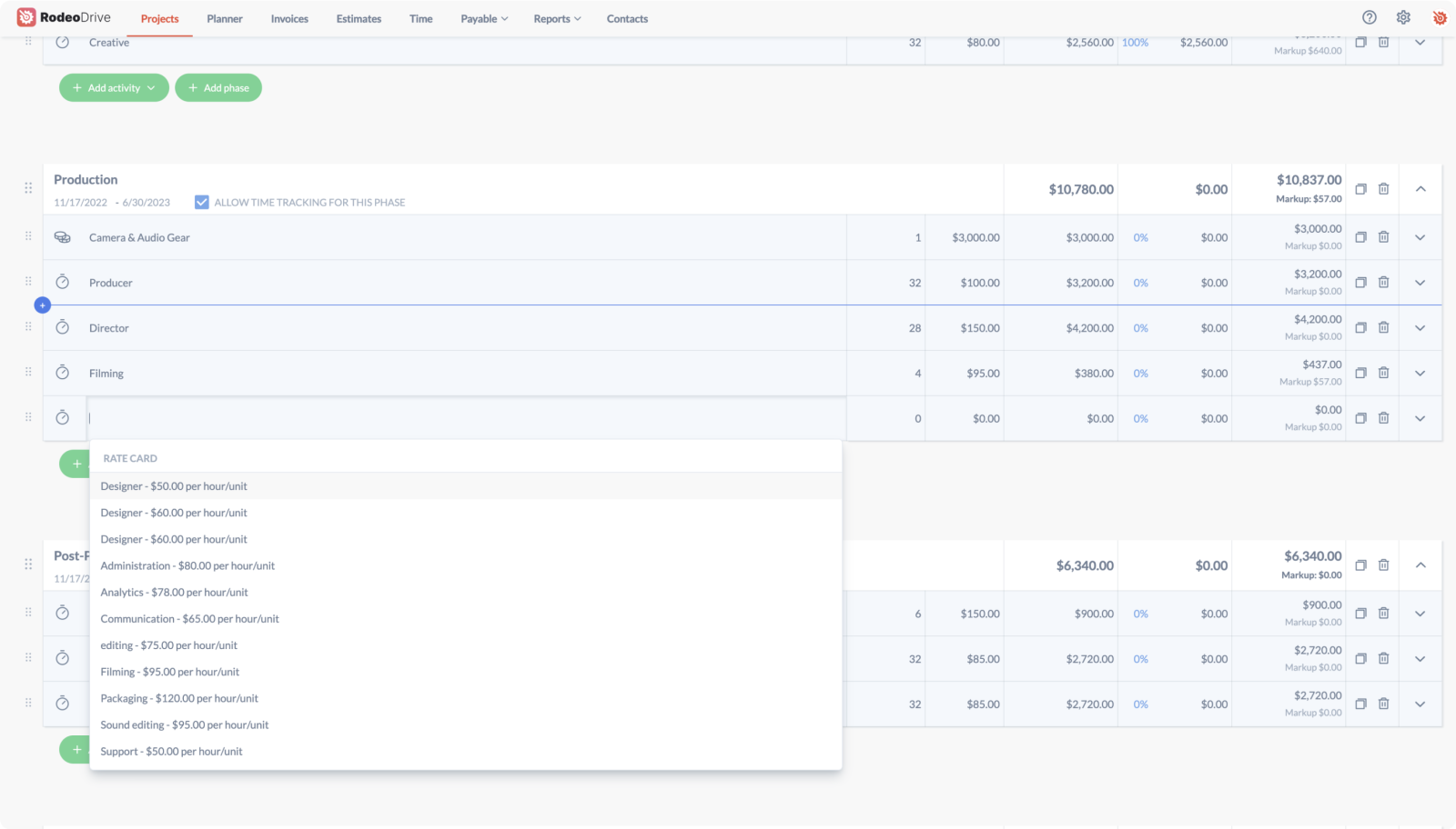 Screenshot of Rodeo's budgeting feature