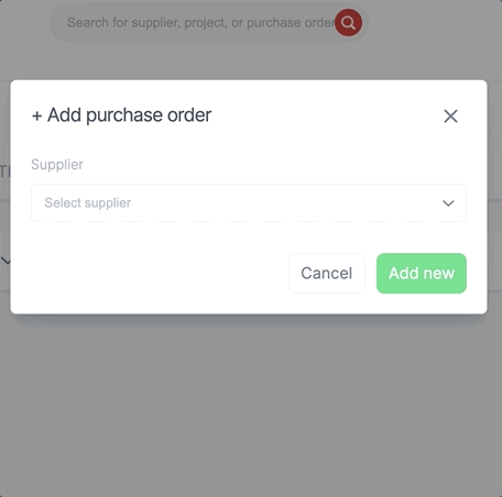 Gif of creating a purchase order in Rodeo Drive