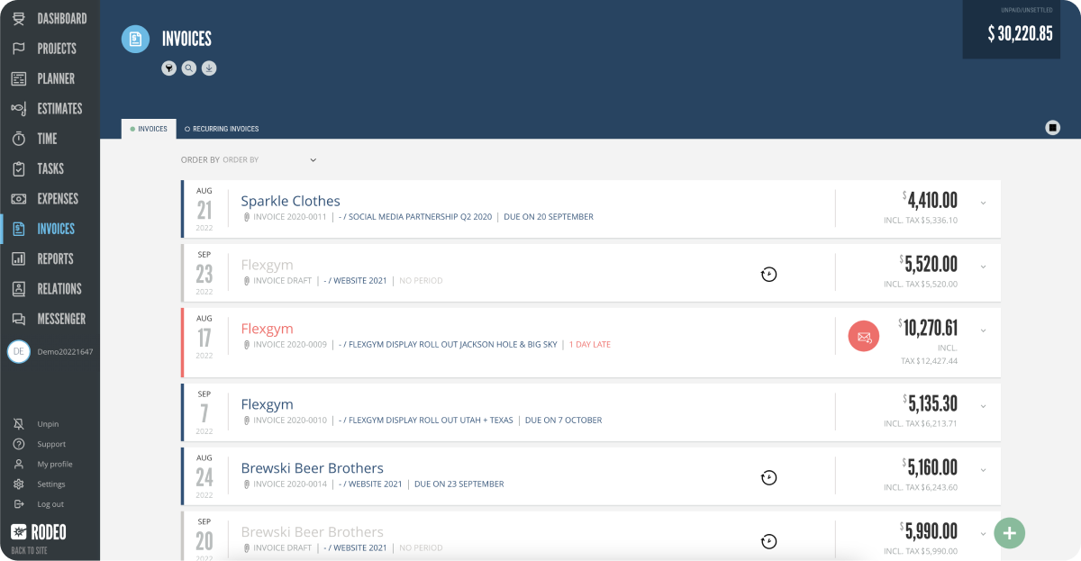 Screenshot of Rodeo's invoicing feature