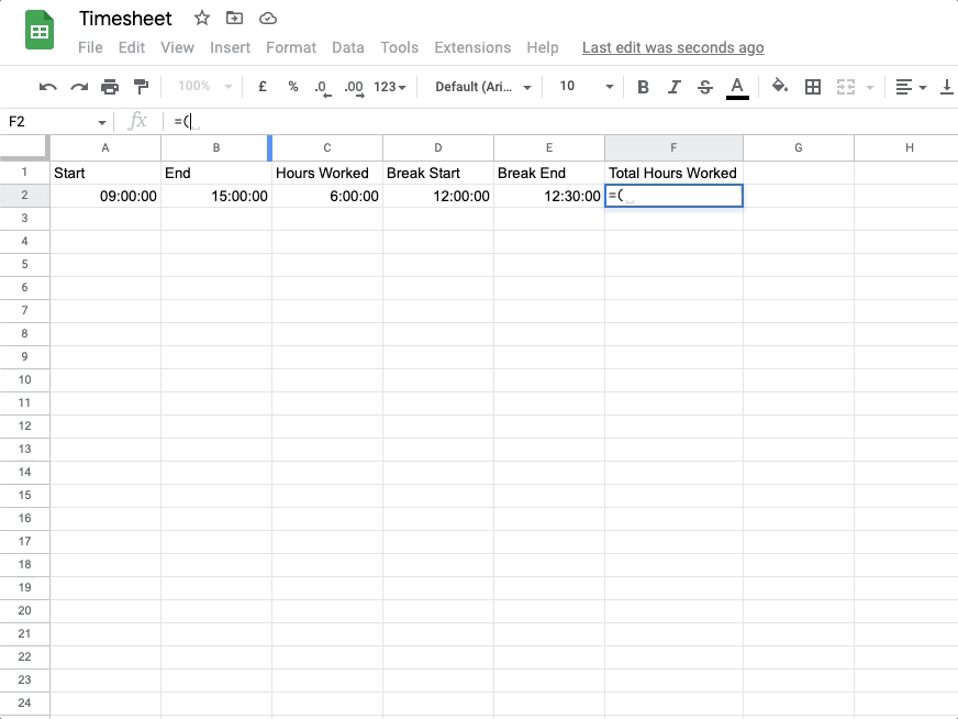 Google sheets timesheet adding breaks