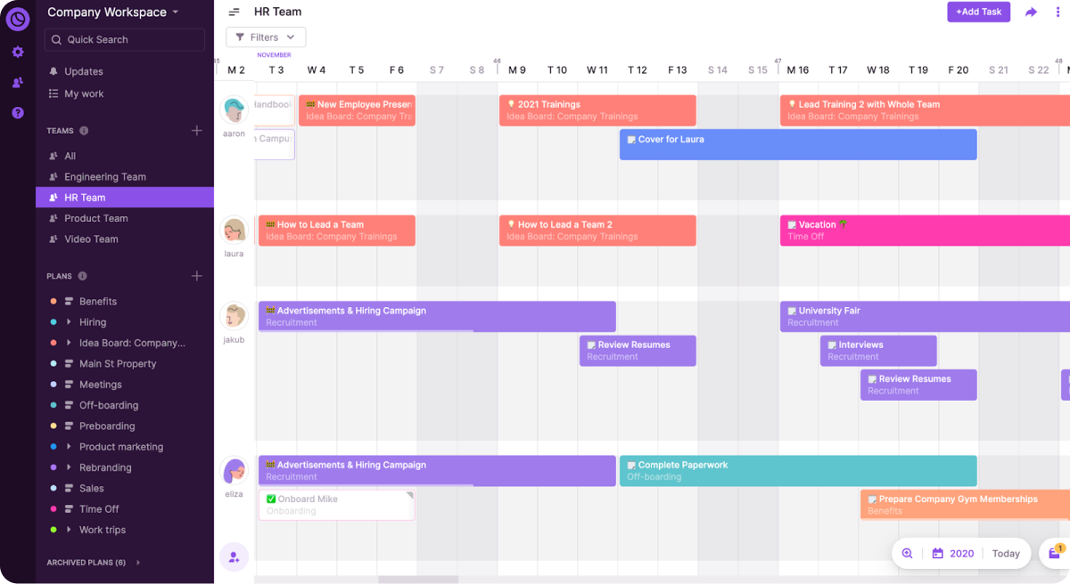 Screenshot of Toggl Plan's dashboard