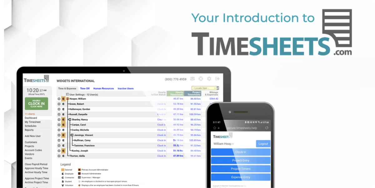 timesheets.com dashboard